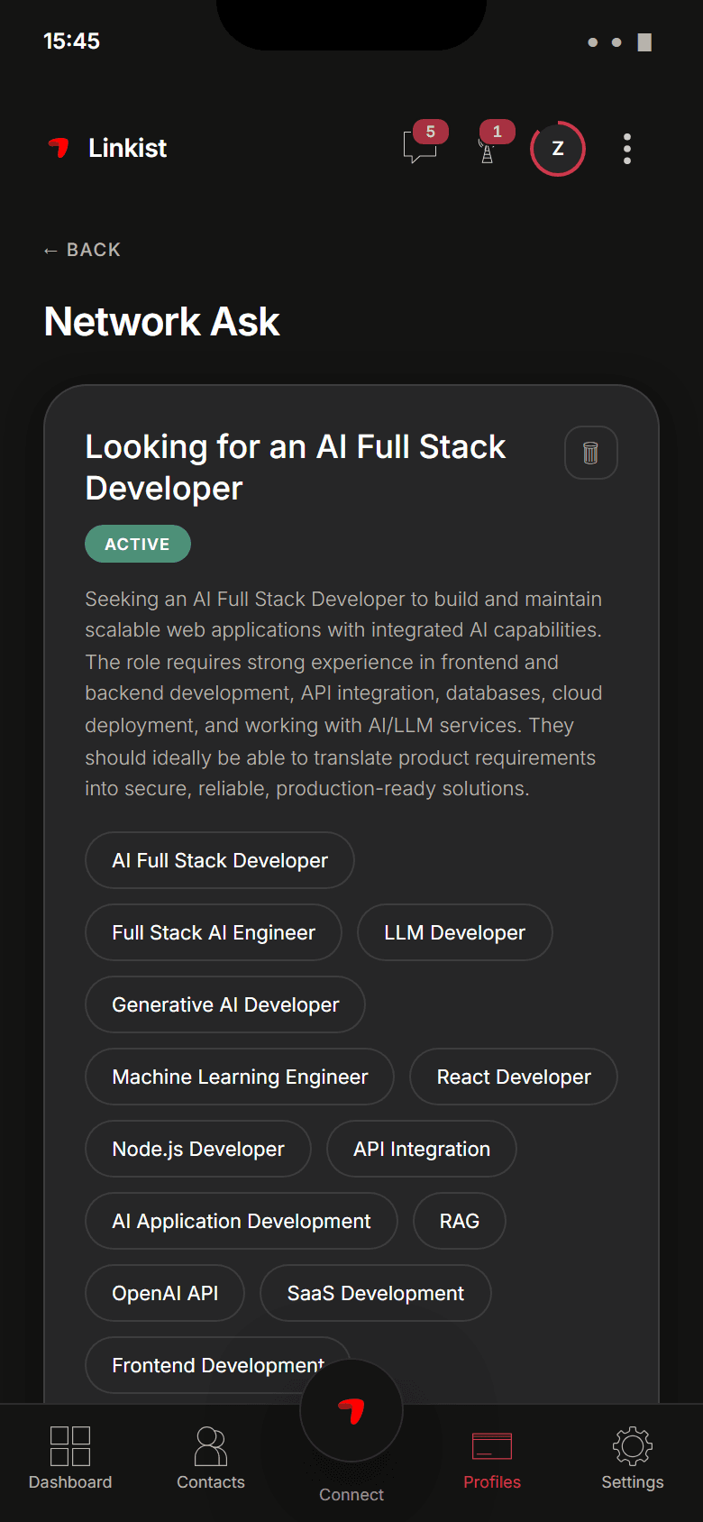 Design preview. Network Ask: what you are looking for, posted to your network